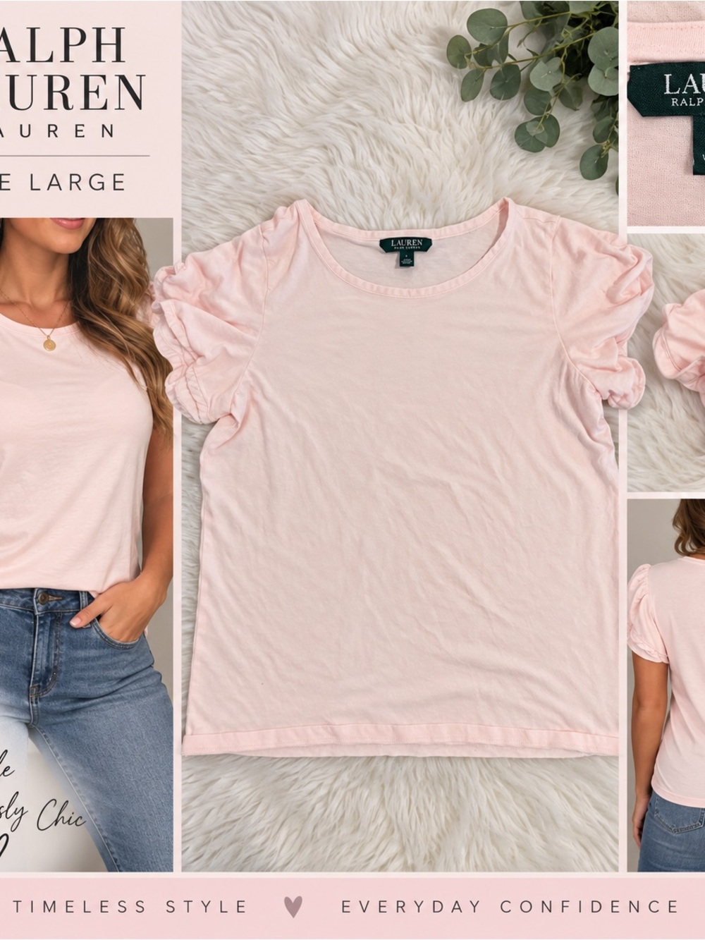 Lauren Ralph Lauren Pale Pink Ruffle Sleeve Tee